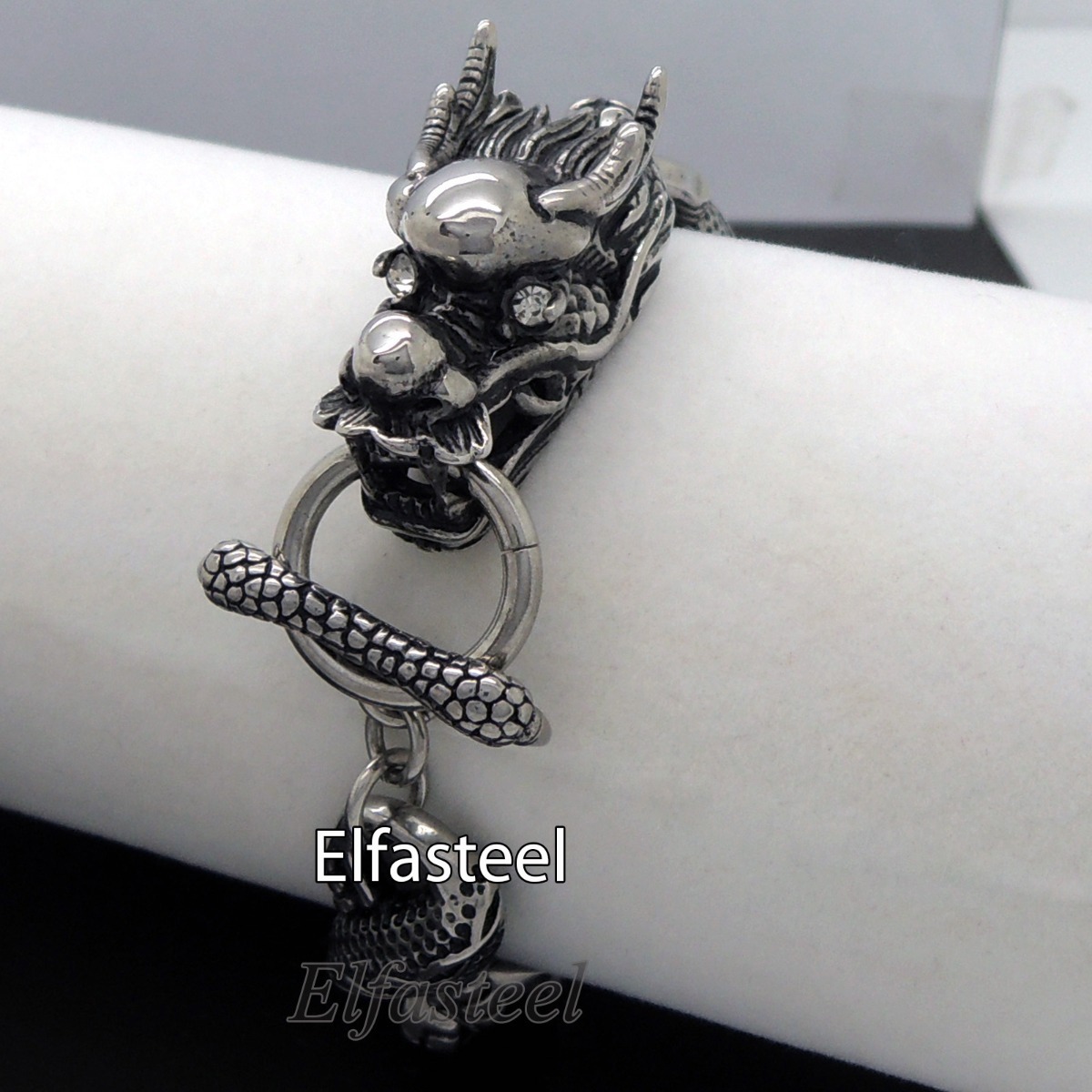 MENS 8.5″ / 21cm DRAGON Link Stainless Steel Chain Bracelet