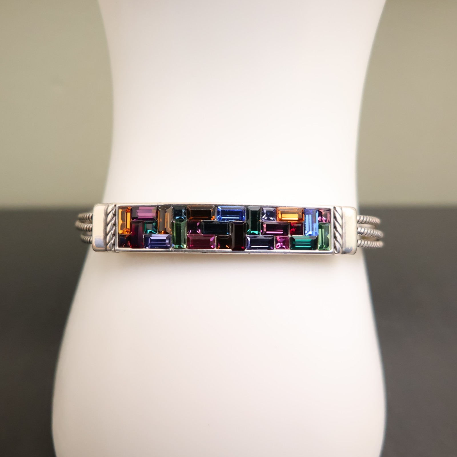 Brighton bracelet rainbow bar crystals silver plated signed adjustable