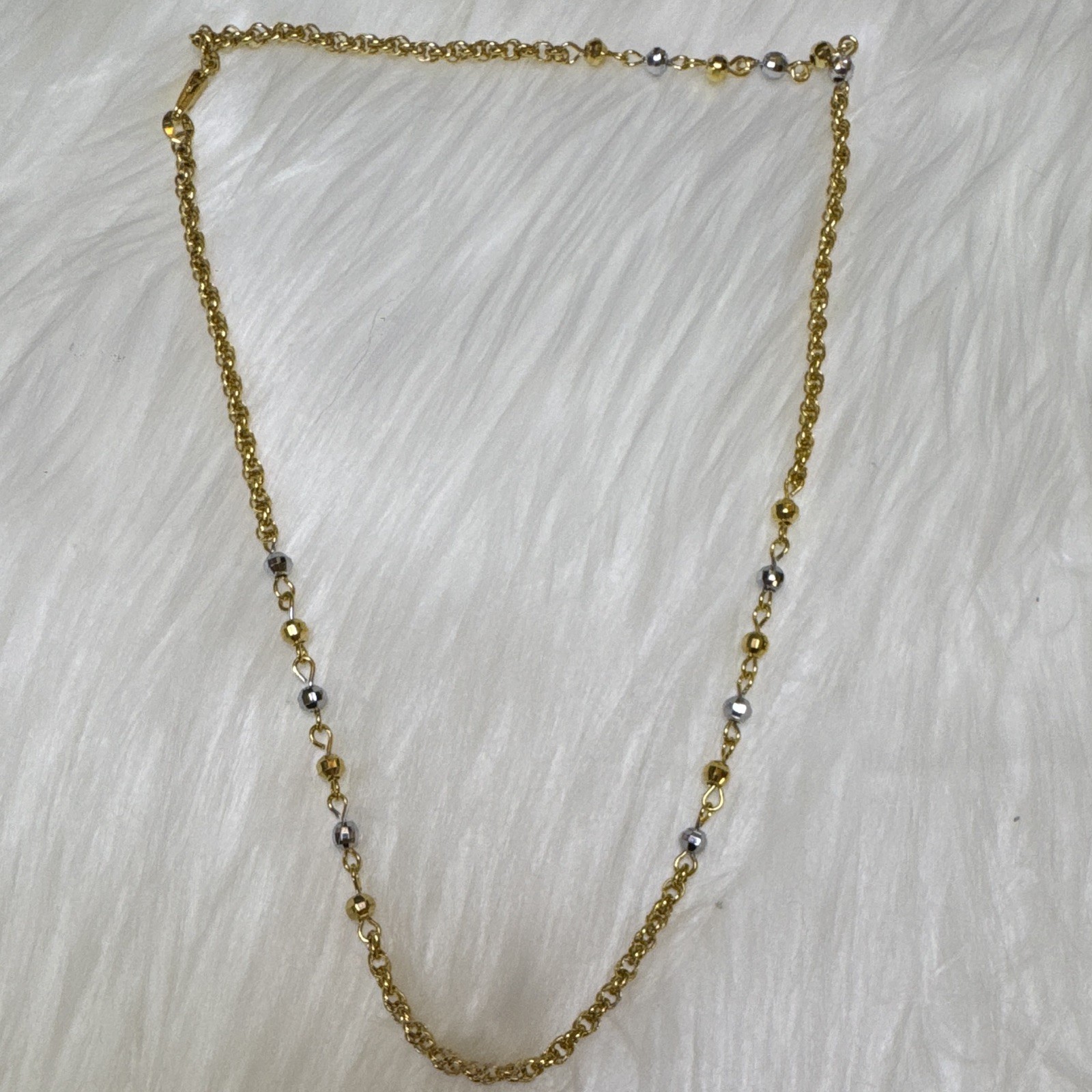 Rolo Chain Necklace 18.5”, 3.2mm 14K Gold Filled Two-Tone Beads, Lobster Clasp