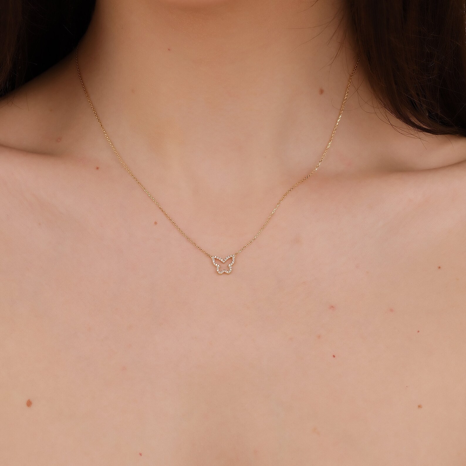 1.00 Ct Round EF VS Lab Grown Diamond Butterfly Shape Necklace in 14K Solid Gold