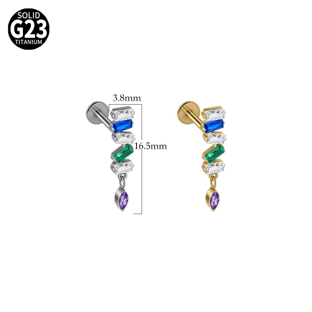 G23 Titanium Cartilage Stud Earring 16G Star/Chain Drop Labret Stud Ear Piercing