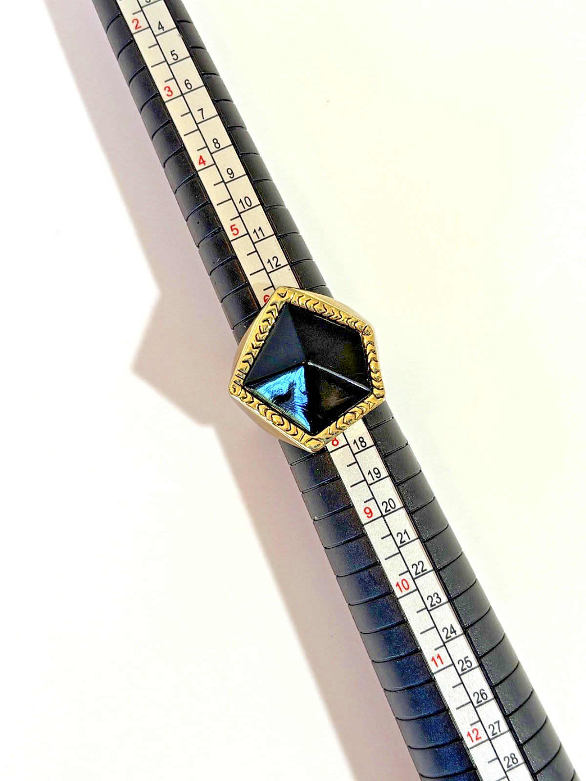 House of Harlow 14k Gold Plated Designer Ring Sz 7 Black Onyx Abstract Pentagon