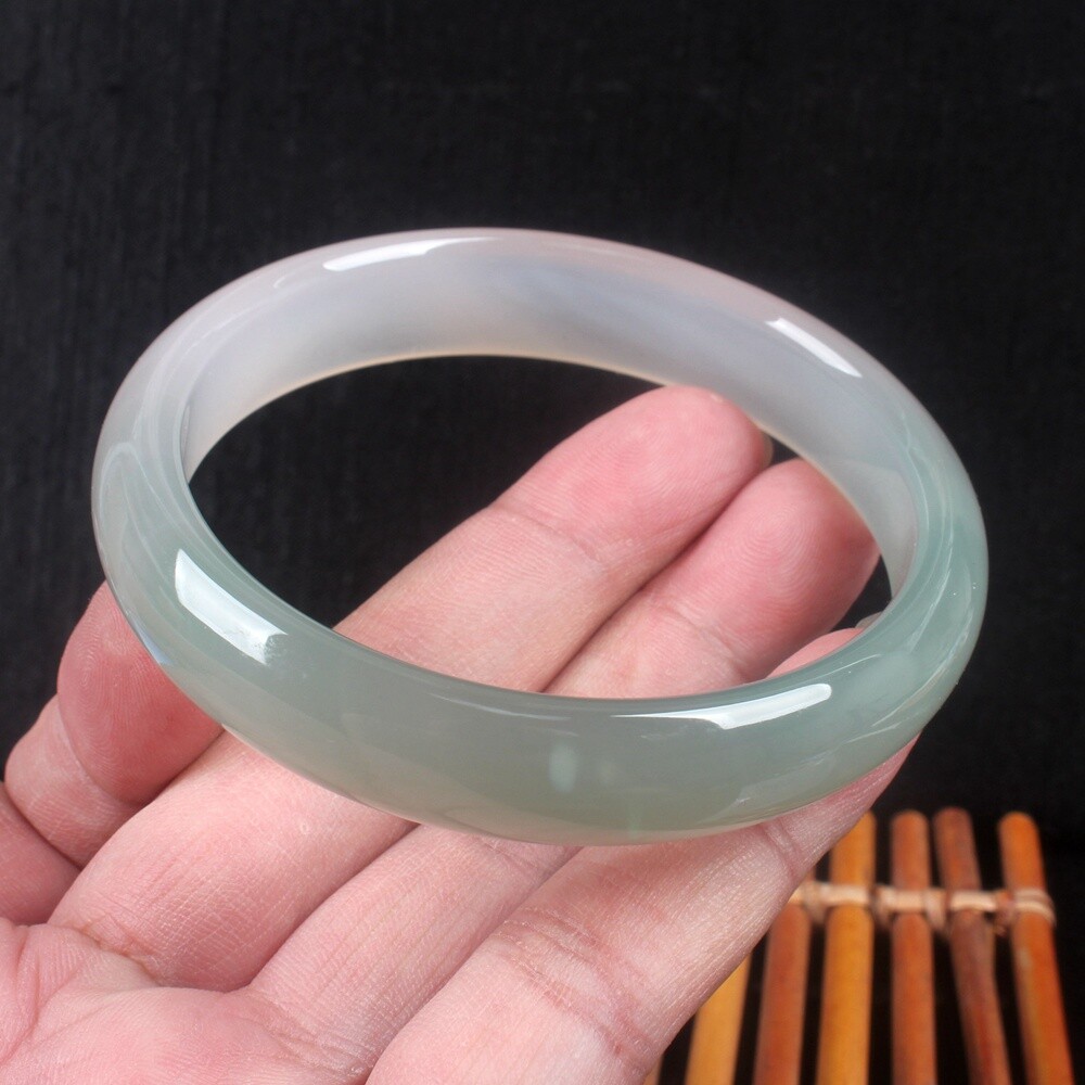 54-64MM Certified Natural Agate Chalcedony ice Green Jade Bracelet Bangle AAA