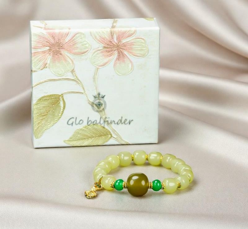 Girl Grandma Mother Lady Women Yellow Jade Beads Bracelet Jewelry Gift Box DD160
