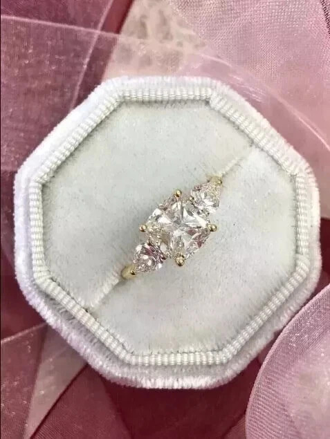 3Ct Cushion Cut Simulated Diamond 3-Stone Engagement Ring 14k Yellow Gold Plated