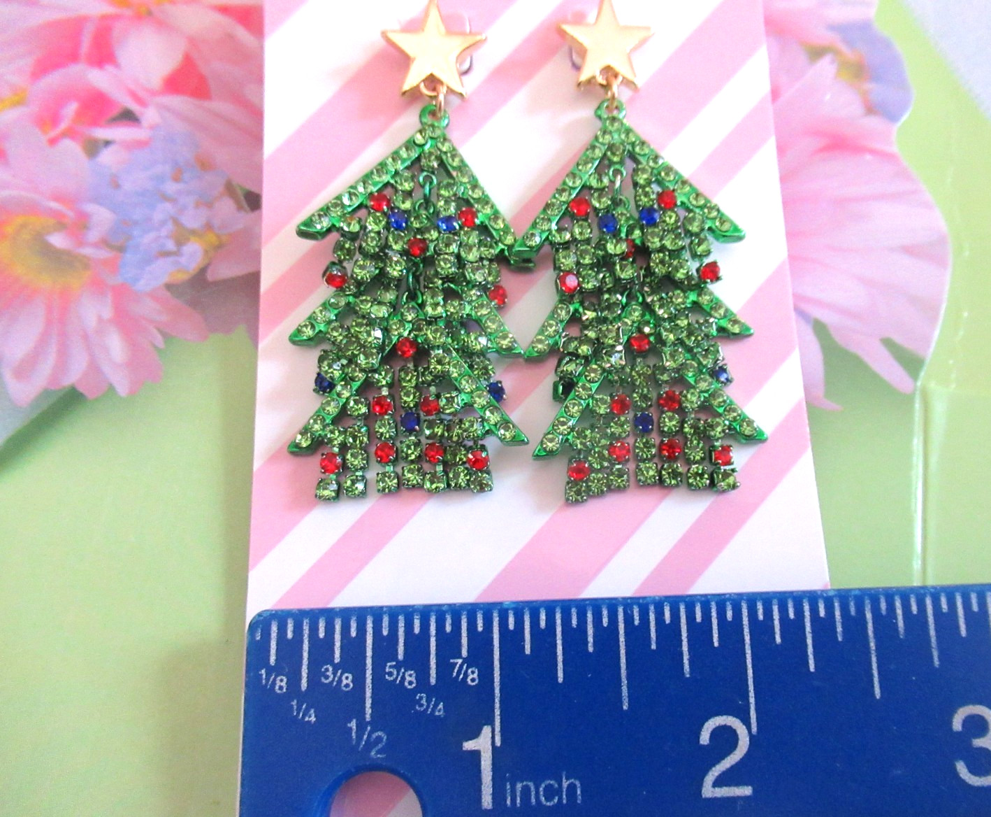 BETSEY JOHNSON Crystal Embellished Christmas Tree Drop Earrings Holiday NWT $78