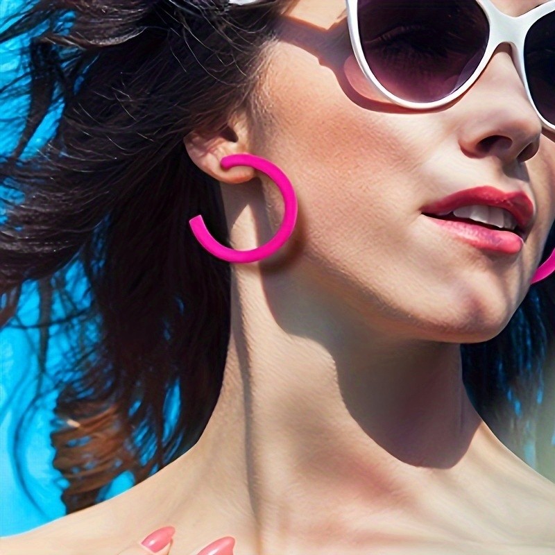 4 Pairs of Retro 80s/90s Fluorescent Neon-themed Acrylic C-shaped Earrings