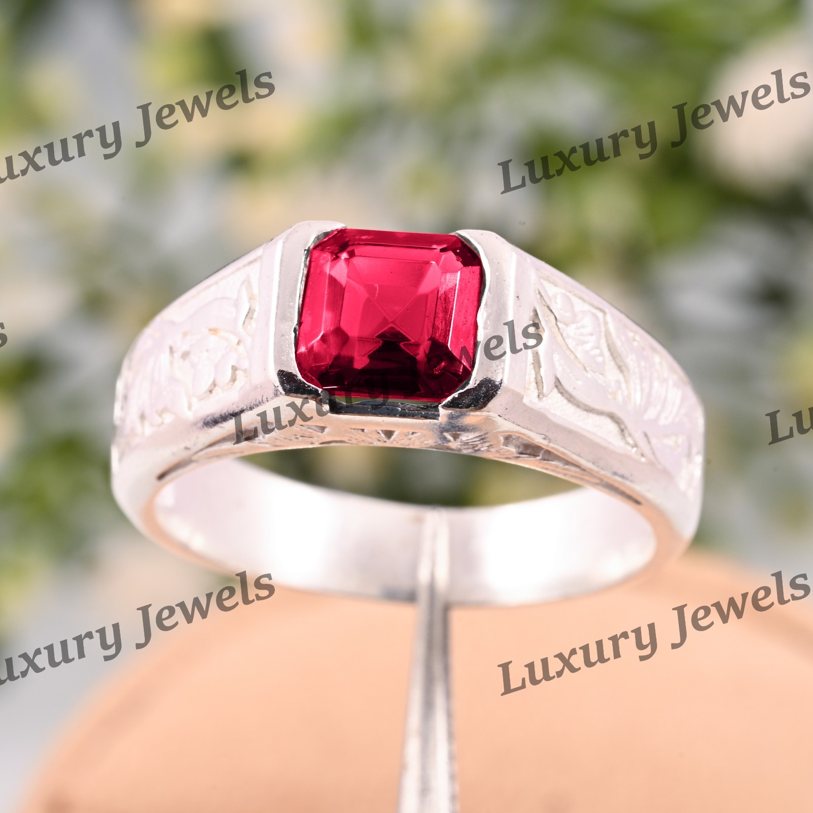 Natural Pink Tourmaline Men’s Ring 925 Sterling Silver Handmade Jewelry