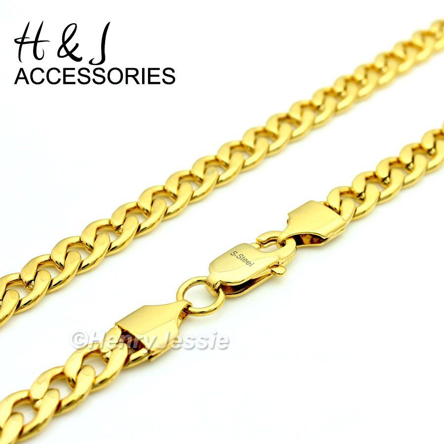 18-40″Stainless Steel 6mm Gold Plated Cuban Curb Chain Overlay Cross Pendant*P76