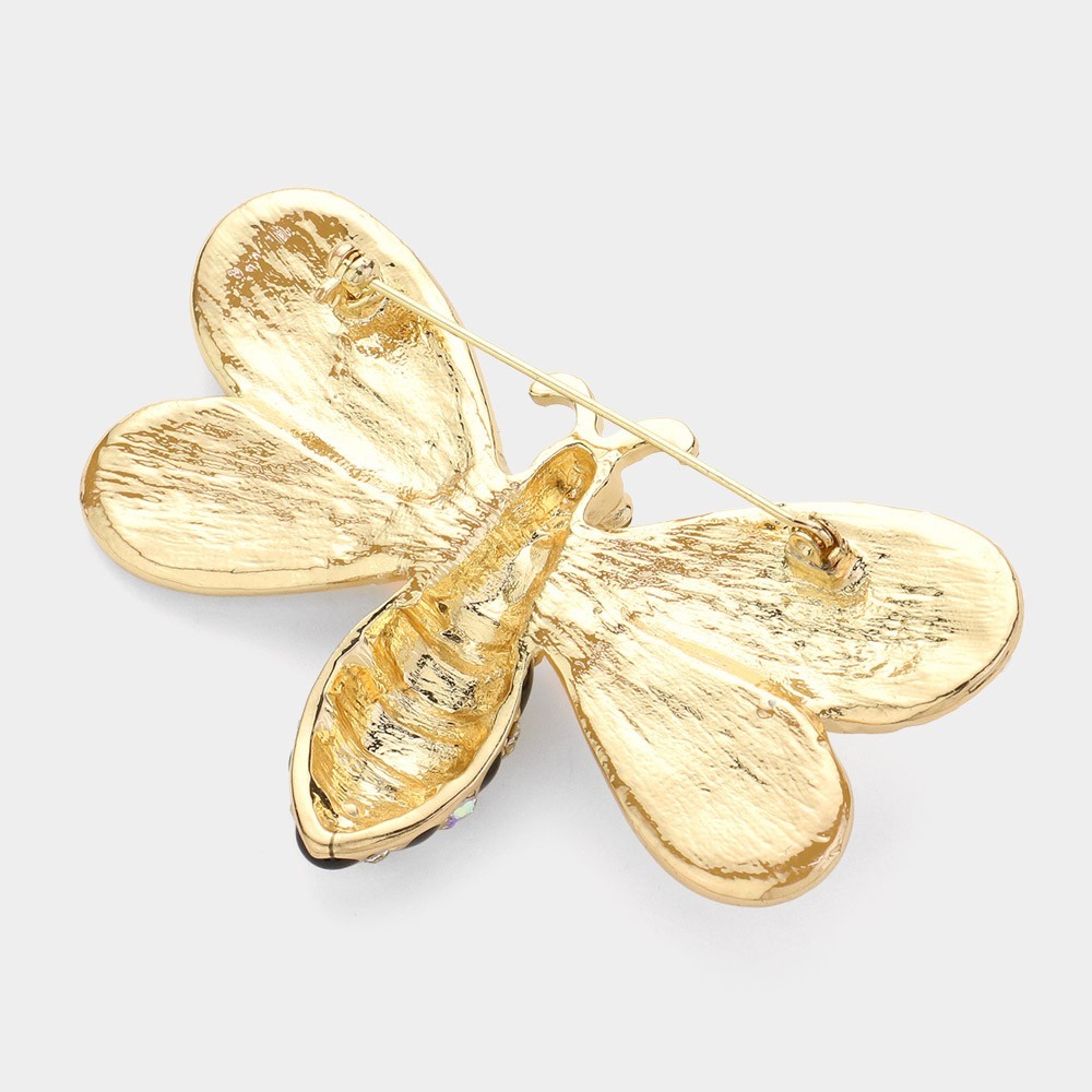 2pcs Rhinestone Bumble Bee Brooch Pin Crystal Honey Bee Insect Gold Tone Blue Mu