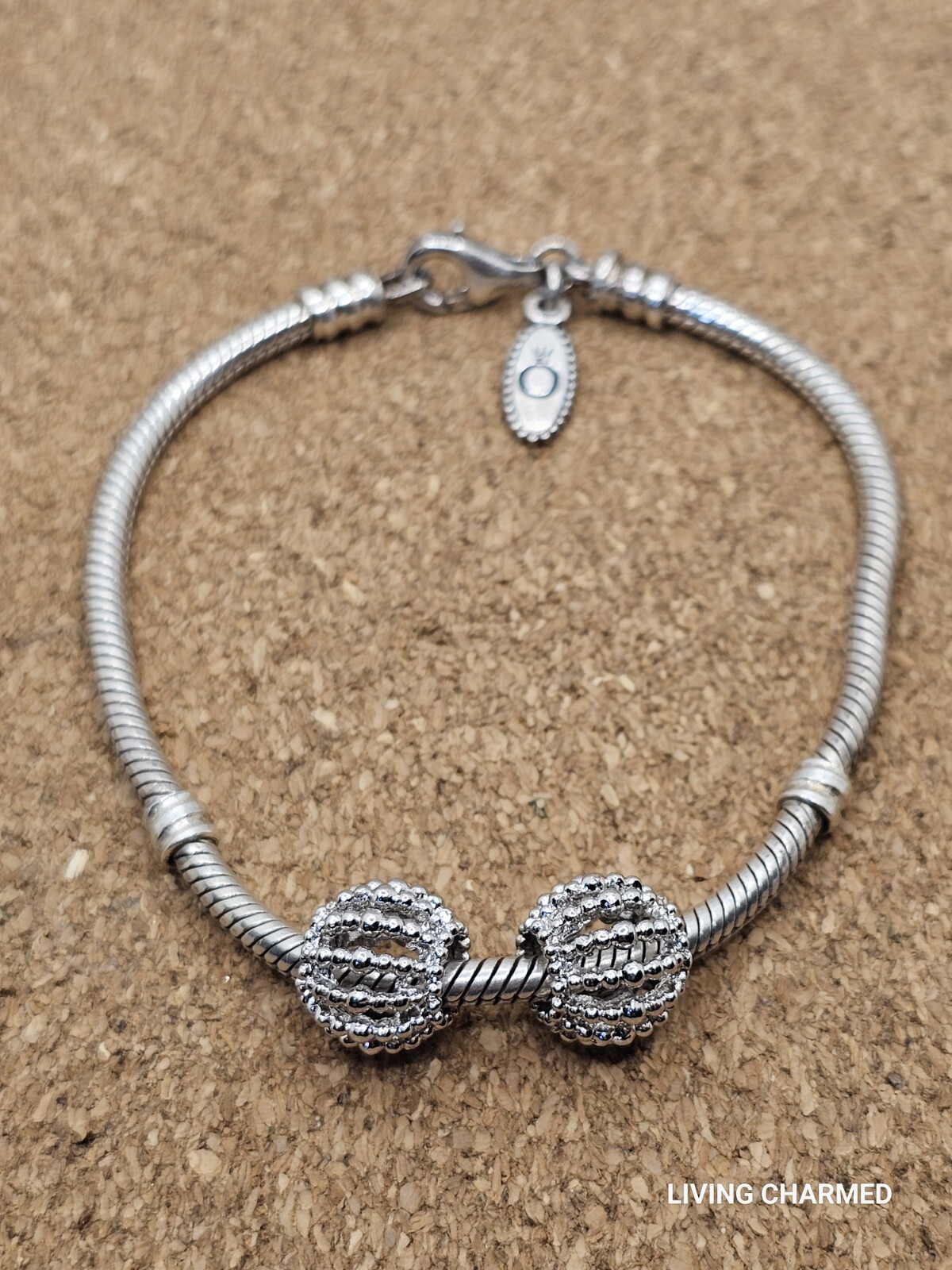 2 X Authentic Silver Beaded Ball Spacer European Charm Beads Lot