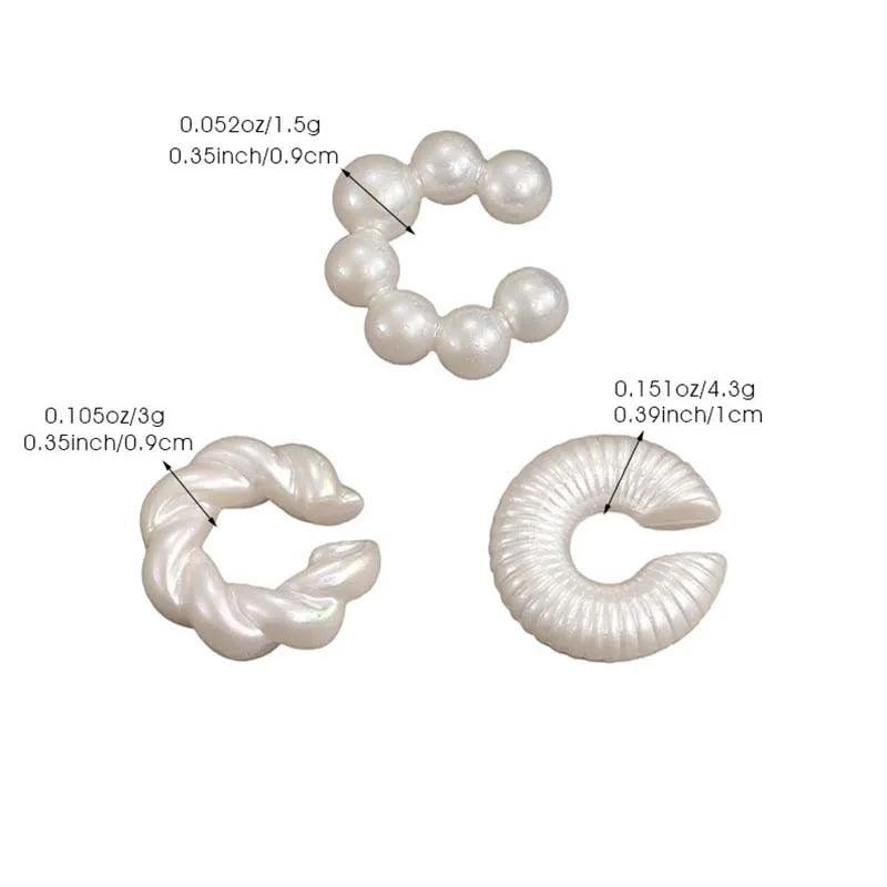 Retro Pearl White Striped Geometric Ear Clip C-Shaped Ear Cuff for Women