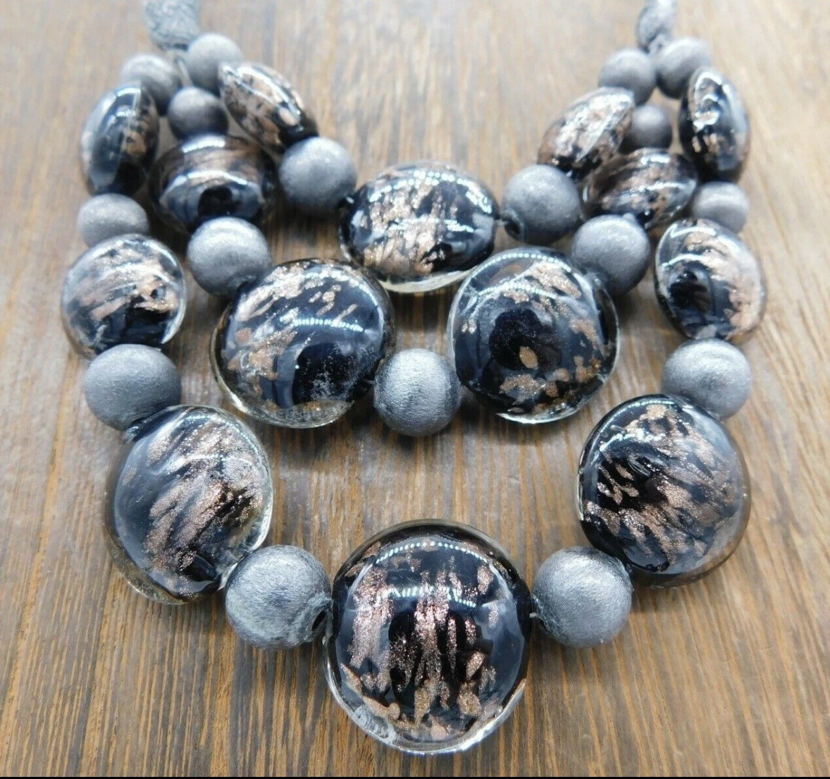Coldwater Creek Black Copper Glass Bead Gunmetal Chain-mail Chain 20″ Necklace