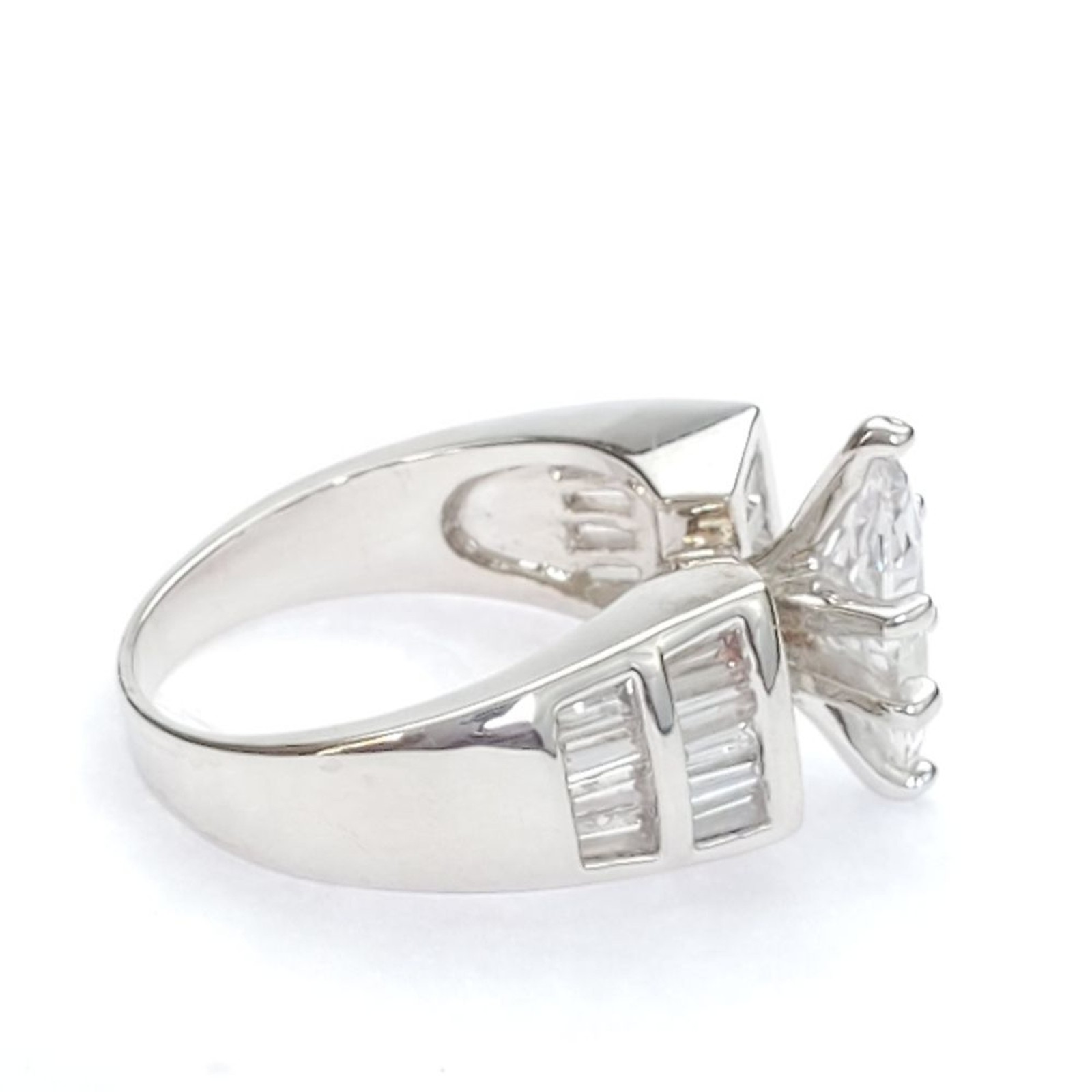 Silver Rhodium Plated Marquise Solitaire Ring Size10