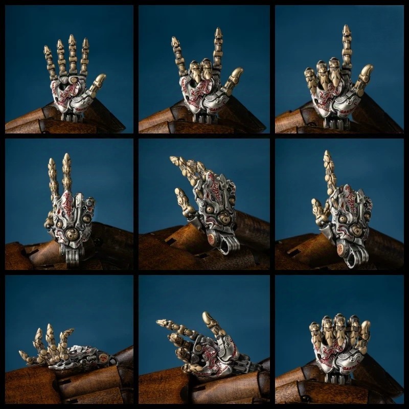 Daoist Mechanical Hand Pendant – Brass Electroplated Articulated Ornament