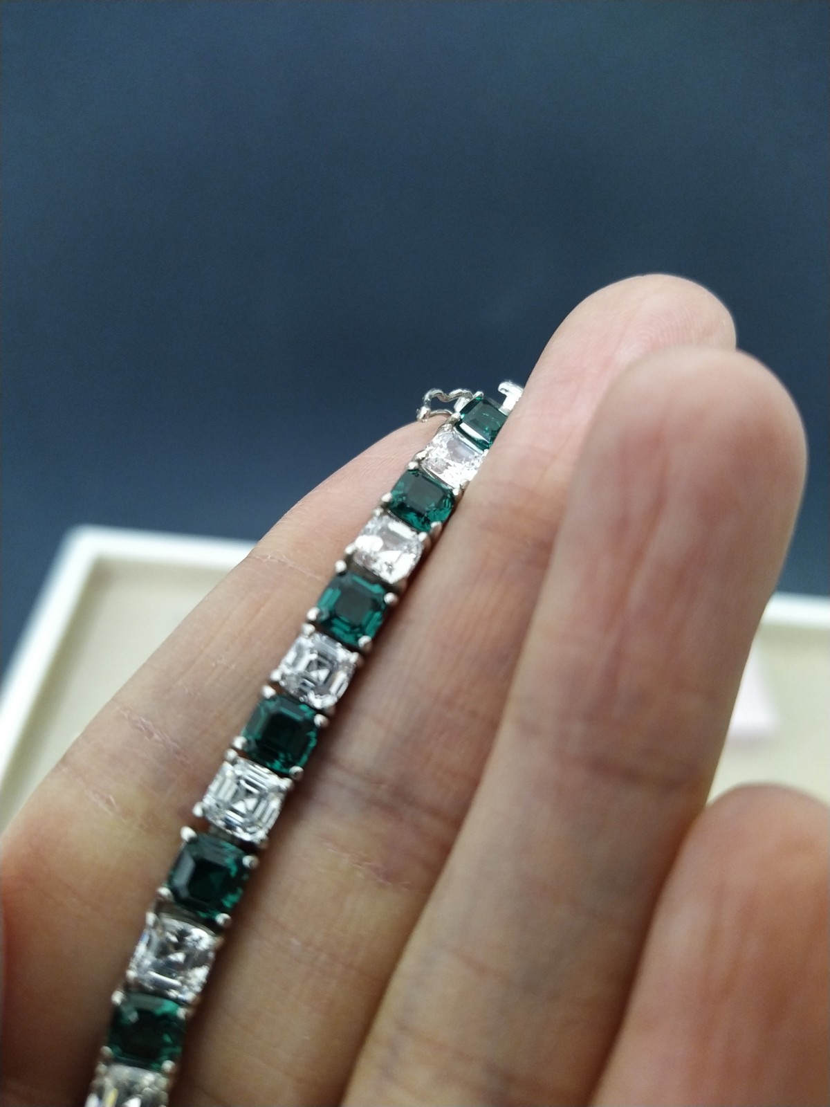 Diamonique Asscher Cut White Emerald Tennis Bracelet Sterling Silver 925 8″ New