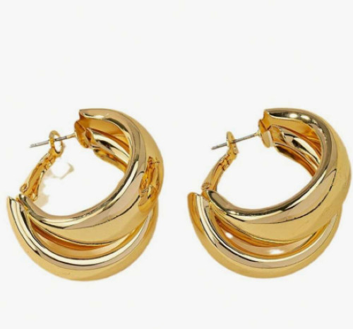Chunky Gold Hoop Earrings Big Large Gold Tone Wide Hoop Earrings for Women