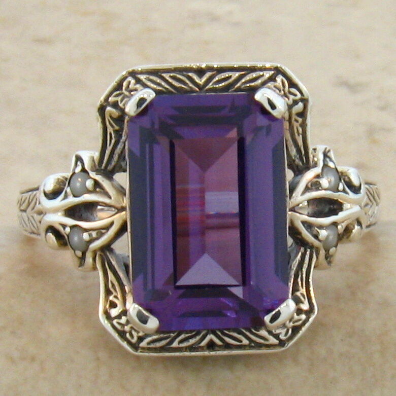 ANTIQUE STYLE 925 SILVER 5 CT COLOR CHANGING SIMULATED ALEXANDRITE RING 197X
