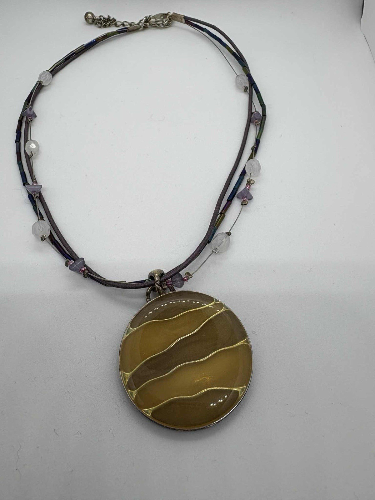 Multi-Strand Beaded Choker Necklace with Large Pendant. FREE SHIPPING