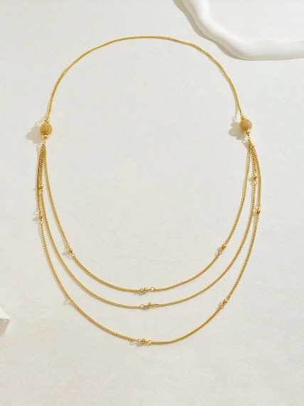Extra Long Gold Strand Necklace High End Versatile Bead Chain Station Necklace