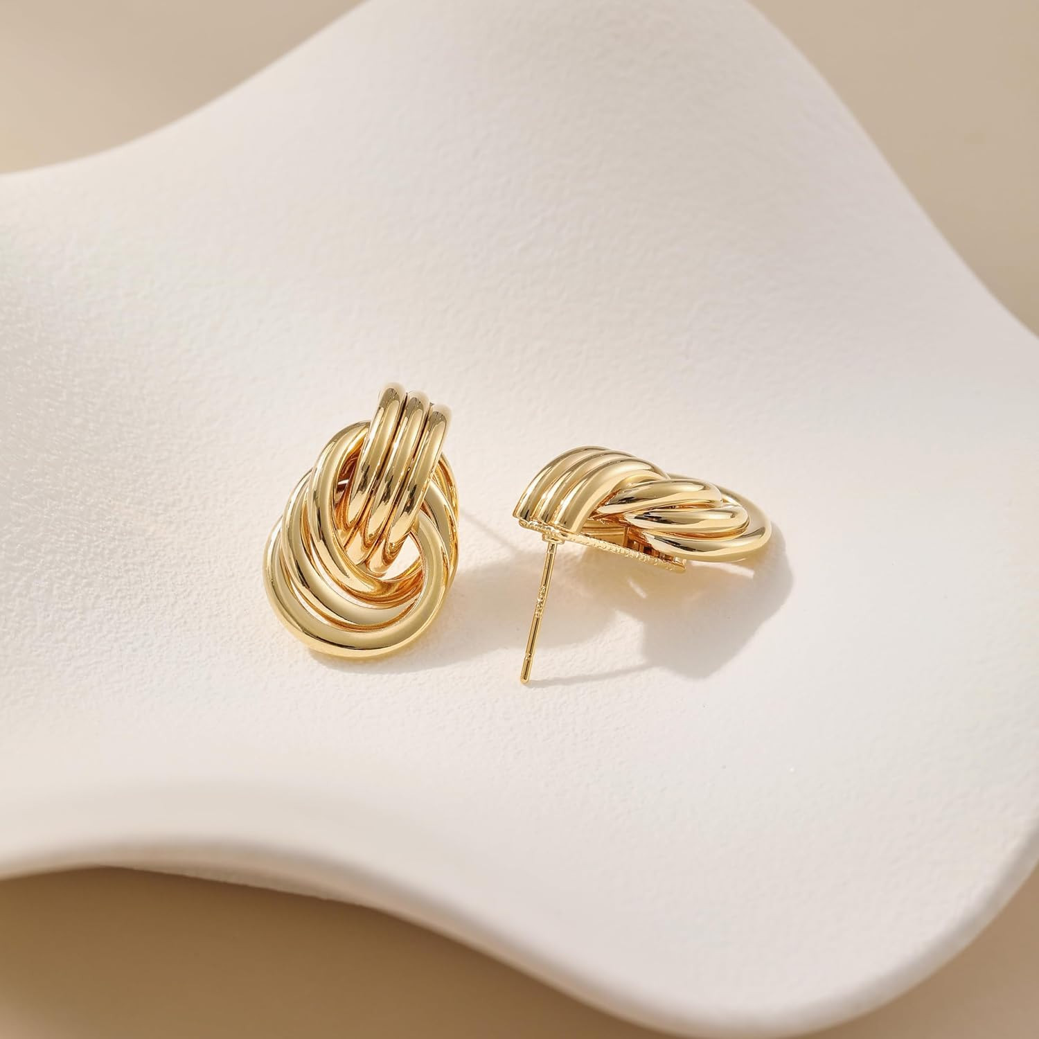 Gold-Plated Chunky Gold Earrings for Women Knot Link Circle Geometric Drop Dangl