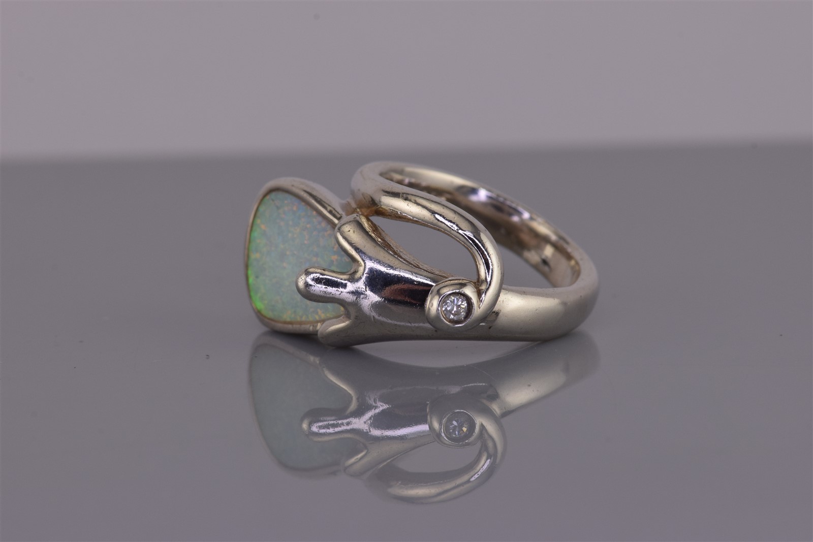 Sterling Silver Opal Accent Flower Cubic Zirconia Wrap Band Ring 10g 925 Sz: 6