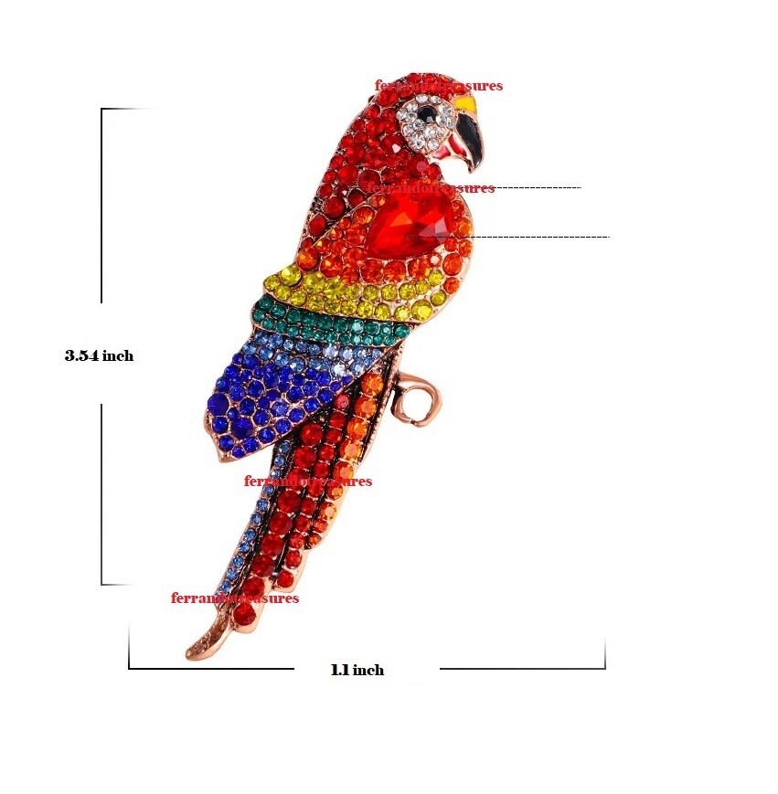Scarlet Red Macaw Parrot Crystal Rhinestone Pin with Red Velvet Bag – VIDEO