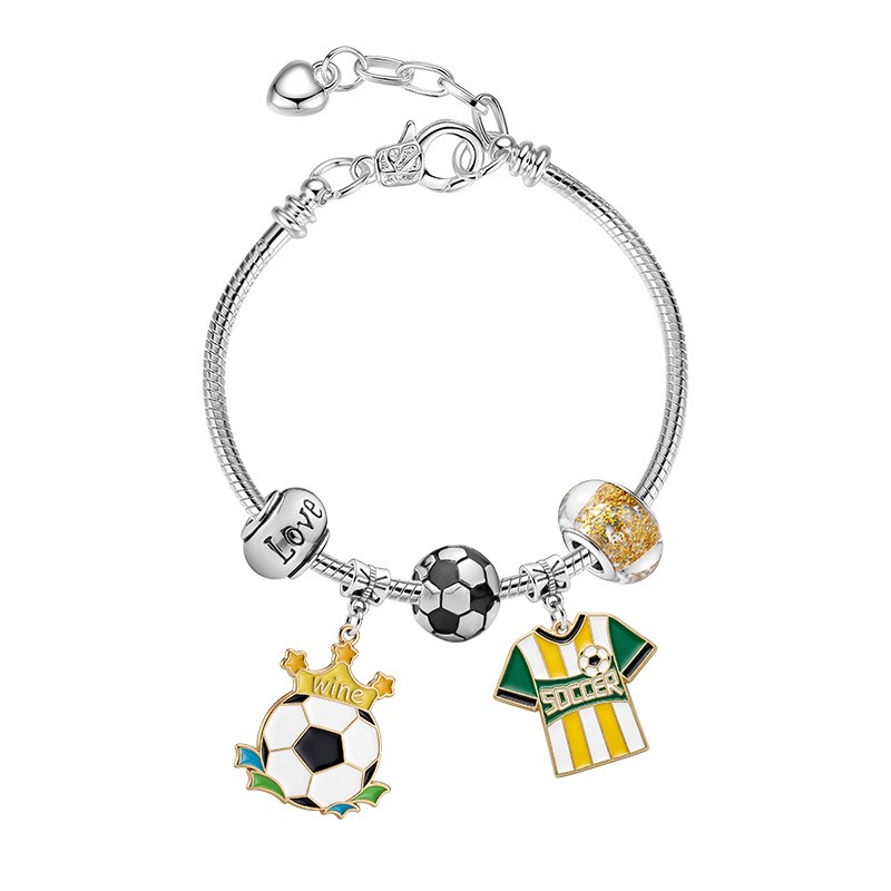 Football Soccer Charm Bracelet Zinc Alloy Enamel Beads World Cup JewelryFansGift