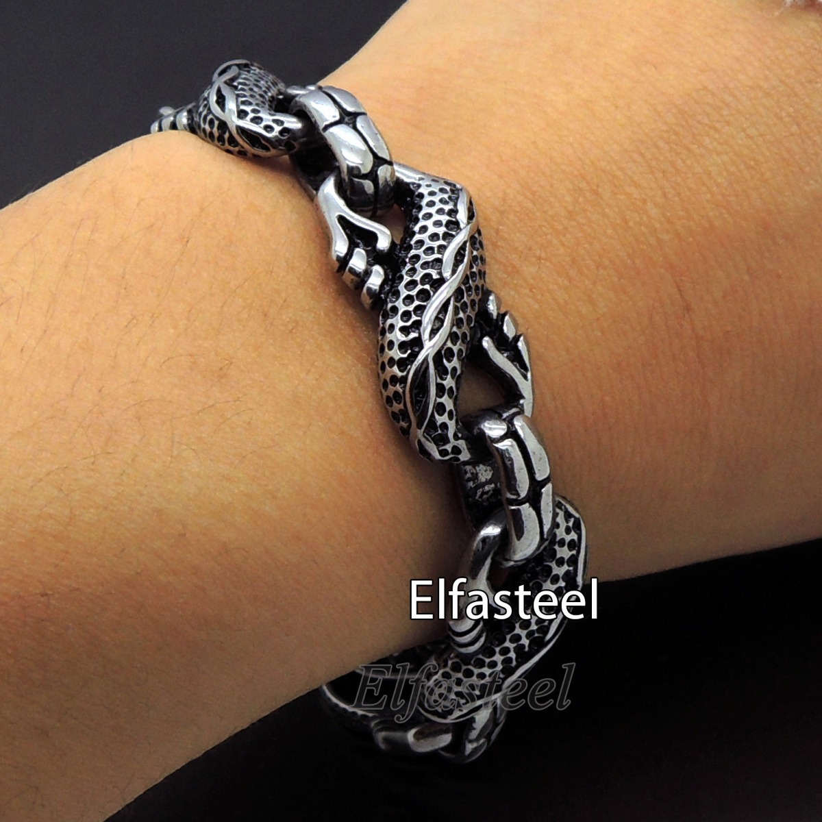MENS 8.5″ / 21cm DRAGON Link Stainless Steel Chain Bracelet