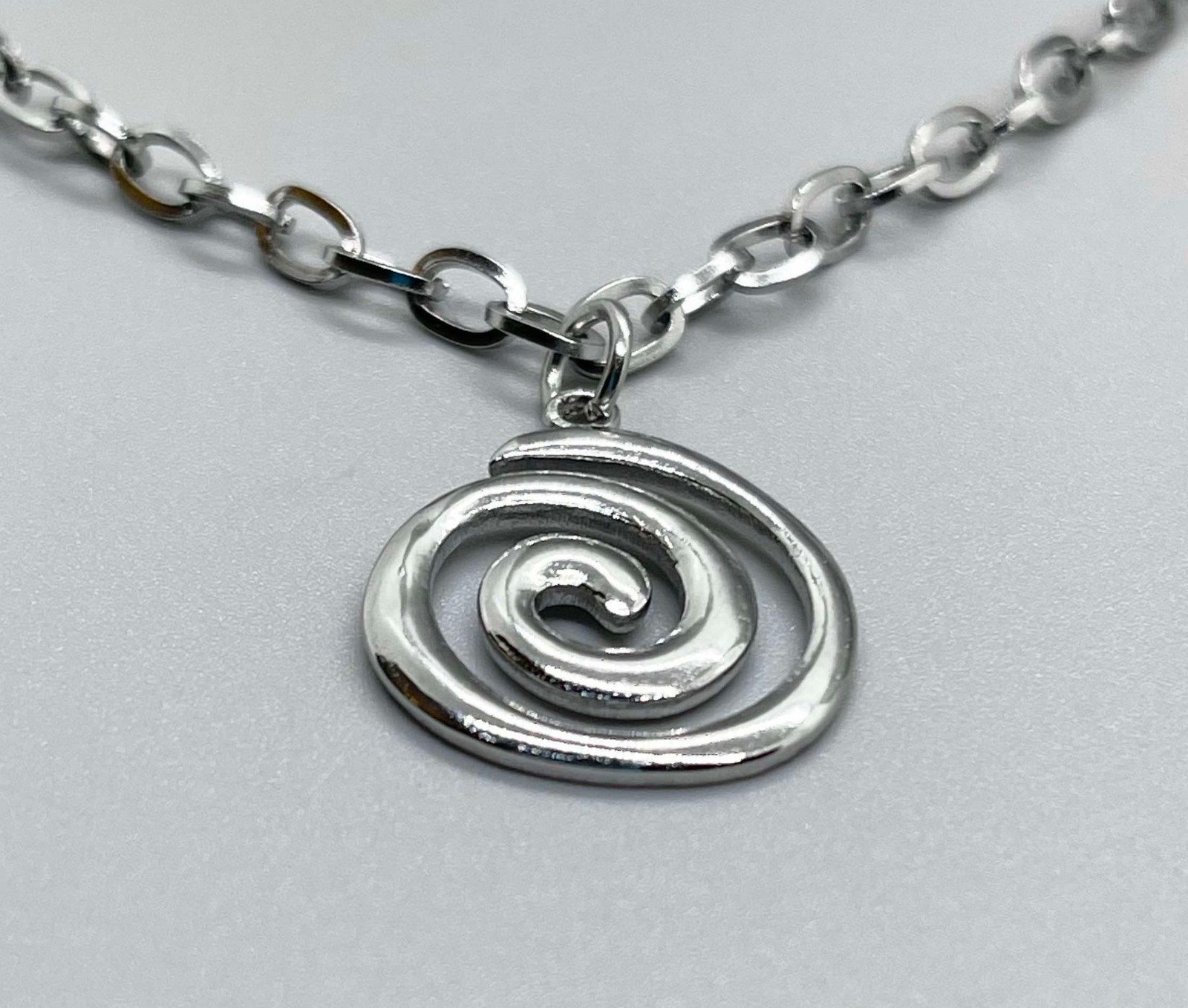 Stainless Steel Spiral Pendant Necklace Vortex Charm No Tarnish Silver Chain New