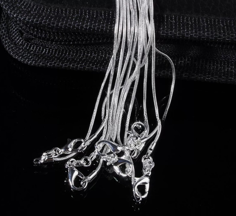 50pcs Bulk wholesale silver EP snake chain fit for pendant necklace 1.0mm/2mm