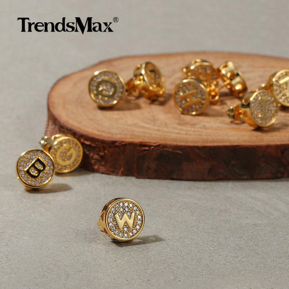 Gold Plated CZ Initial Letter A-Z Stud Earrings Crystal Alphabet for Women Men