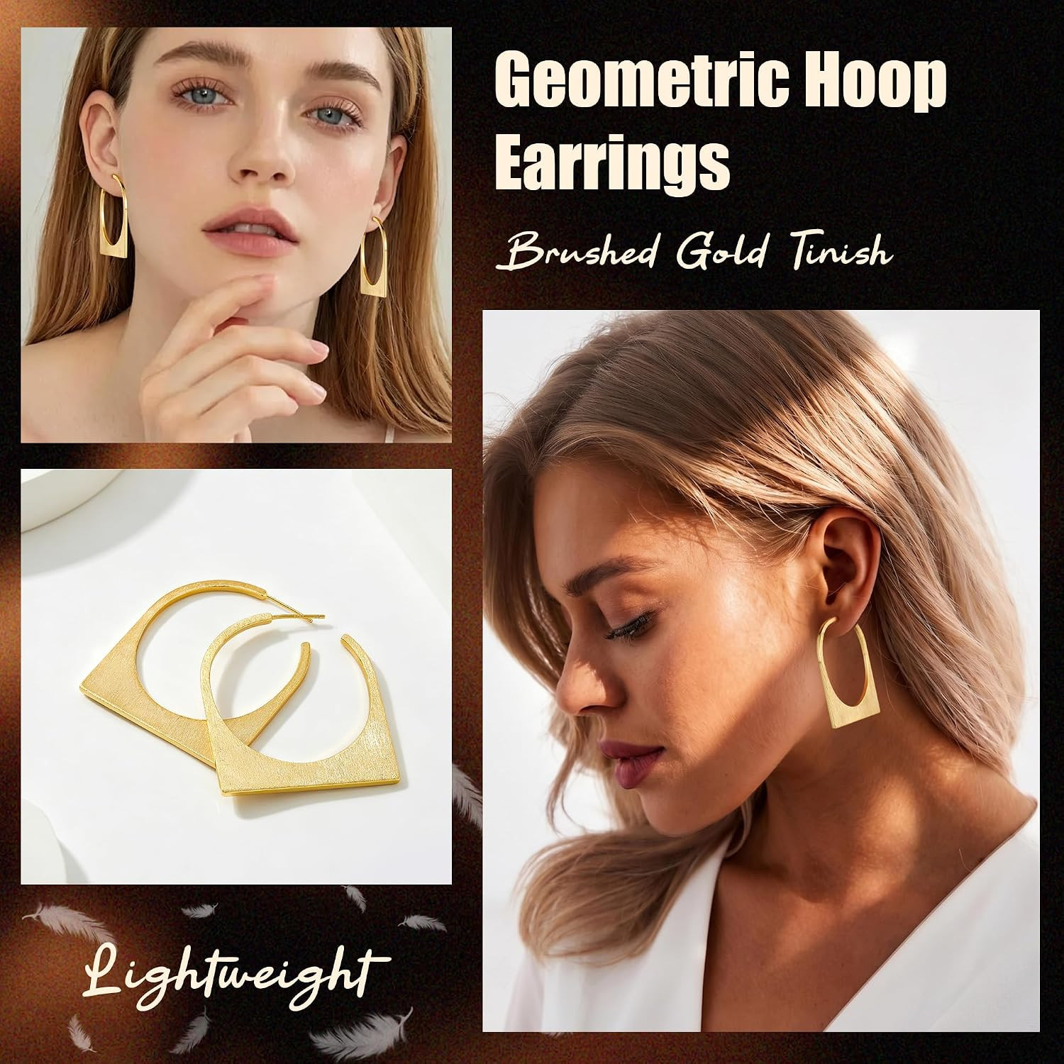 Large Gold Hoop Earrings for Women, 14K Real Gold Plated Copper Geometric Hollow