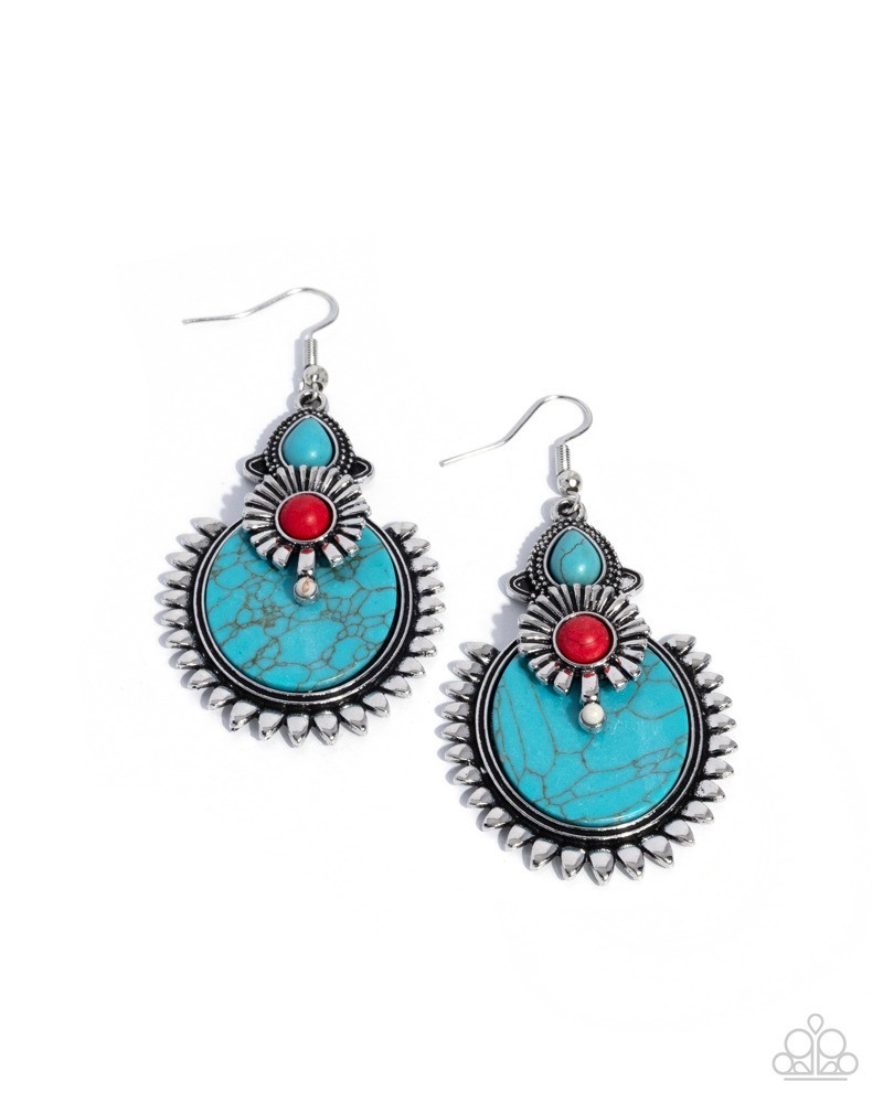 Paparazzi Robust Rampage – Multi – Turquoise & Red Stone – Sunflower – Earrings