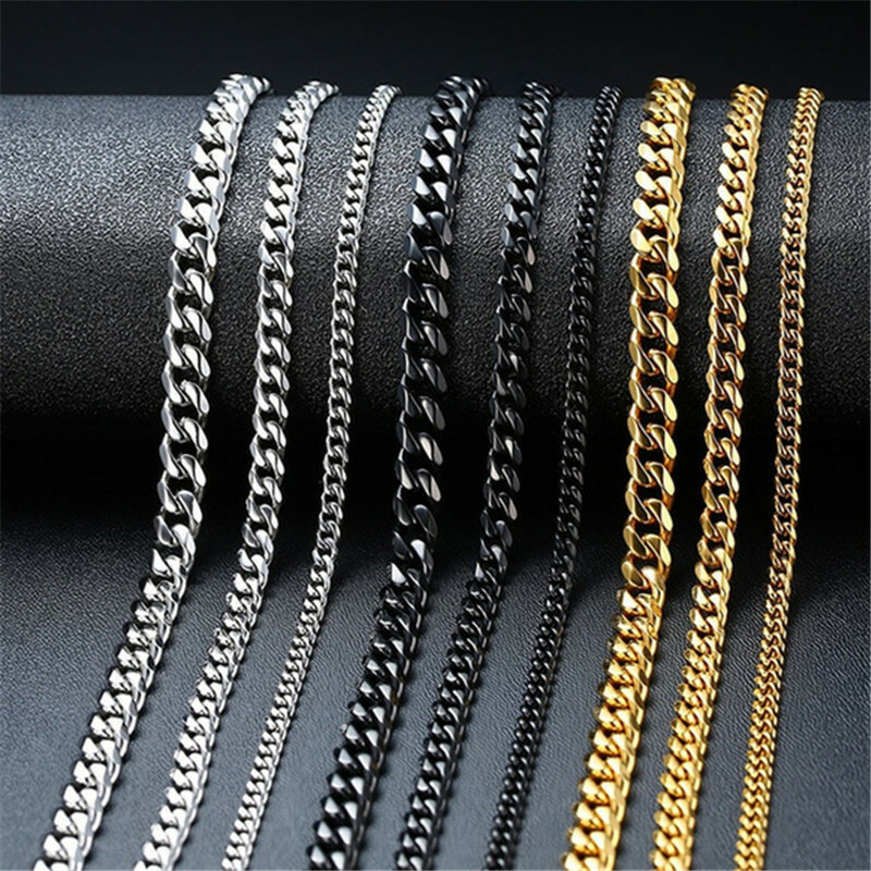 3/5/7/9/11mm Stainless Steel Cuban Curb Chain Silver/Black/Gold Necklace Chain