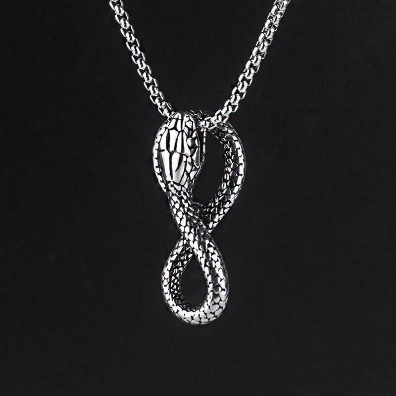 Punk Silver Snake Serpent Pendant Animal Necklace For Men Rock Jewelry Chain 24″