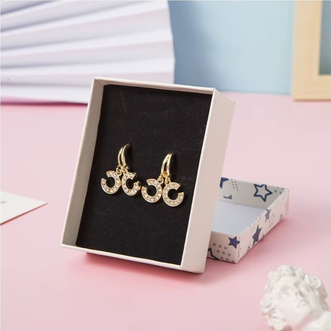 C-shaped Light Gold Plated Crystal Fashion Earrings With Silver Post