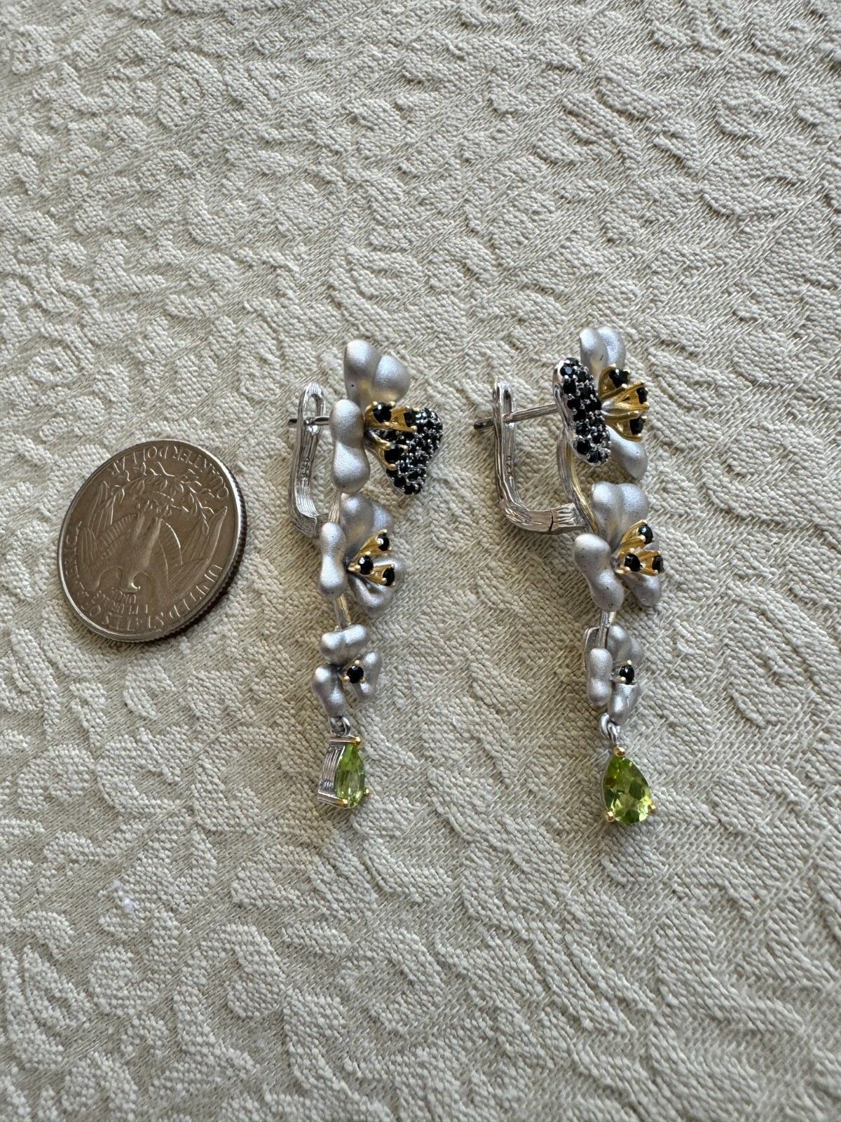 Silver Art Peridot Black Spinel 925 sterling silver unique earrings