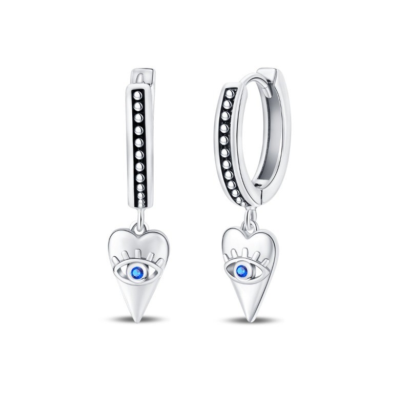 PANDACH 925 Sterling Silver Retro Heart Shape Evil Eye Drop Earrings For Women