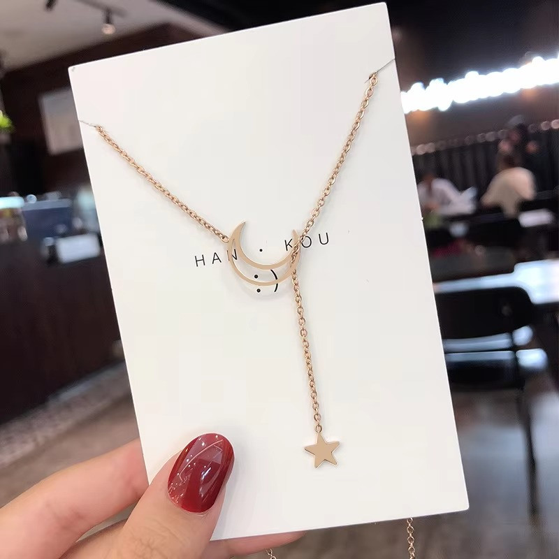 Elegant Moon Star Pendant Choker Necklace Gold Color Alloy Chain Party Jewelry