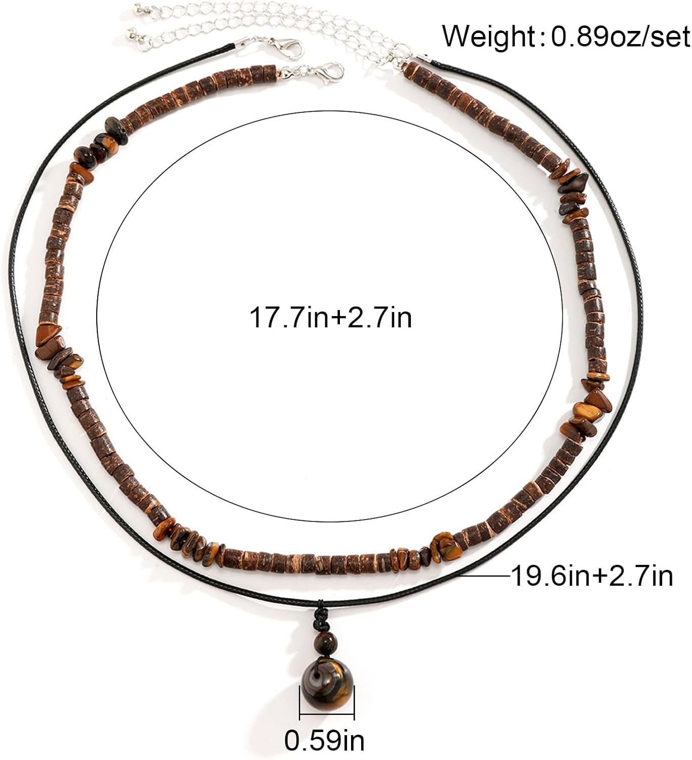 Layered Puka Shell Necklace for Men Brown Coconut Wood Beads Necklace Boho Mens