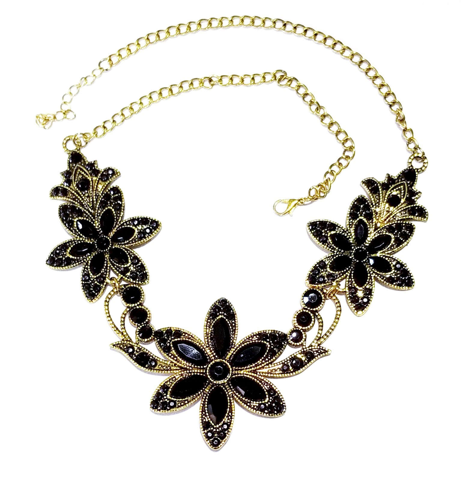 Black Floral Crystal Choker Rhinestone Necklace ONLY Bridal Prom Pageant