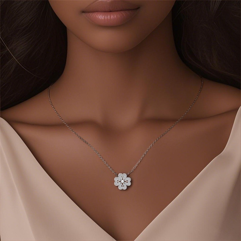 KUNSIR 925 Sterling Silver Sparkling Lucky Pendant Necklace For Women 17in Chain