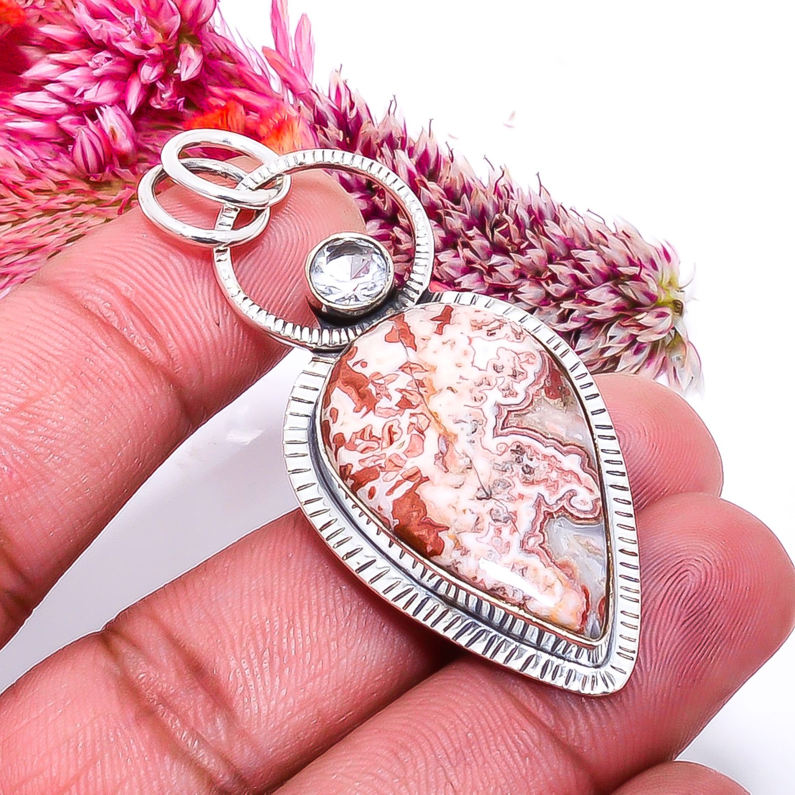 Rosetta Jasper – United State & White Topaz 925 Silver Pendant 1.95″ P1037811417