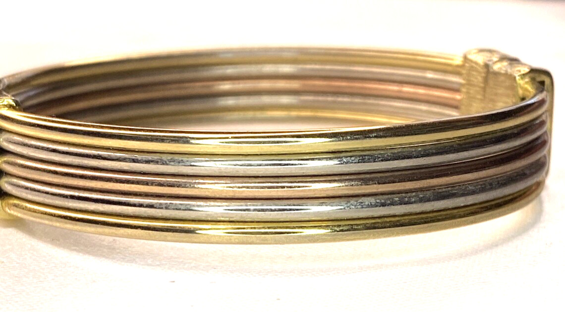 Stylish Tri-Color (Gold, Silver, & Rose gold) Hinged Bangle Bracelet