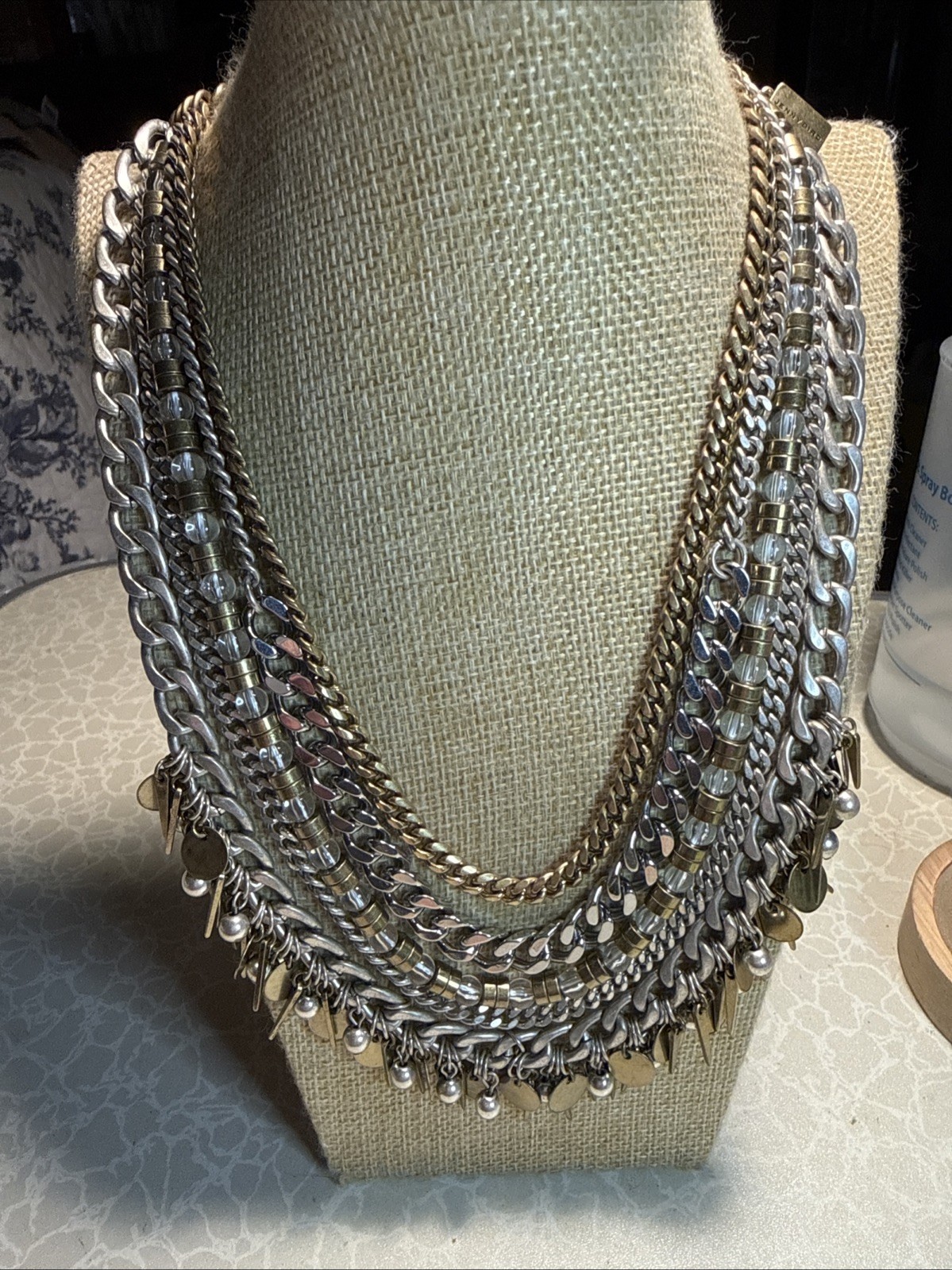 Preowned Signed Jenny Bird Talitha Multi Strand Necklace With Leather Closure