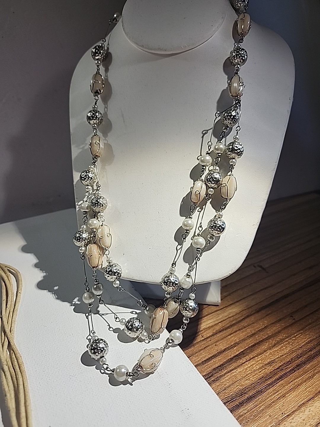 Cream and Silver Tone NecklaceJewelry Set LOT of 2
