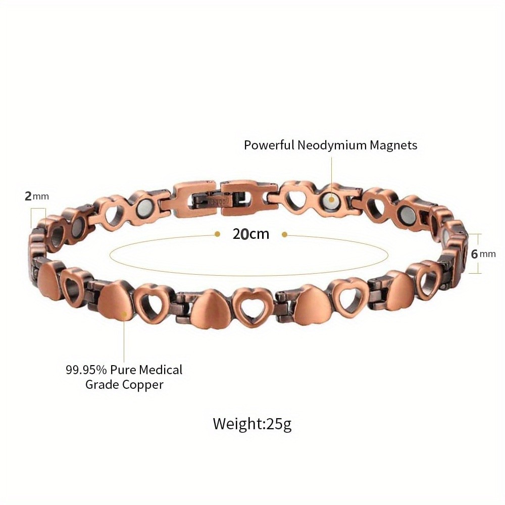 2PCS Heart Design Copper Magnetic Anklet Bracelet for Women Daily Wear,Parties
