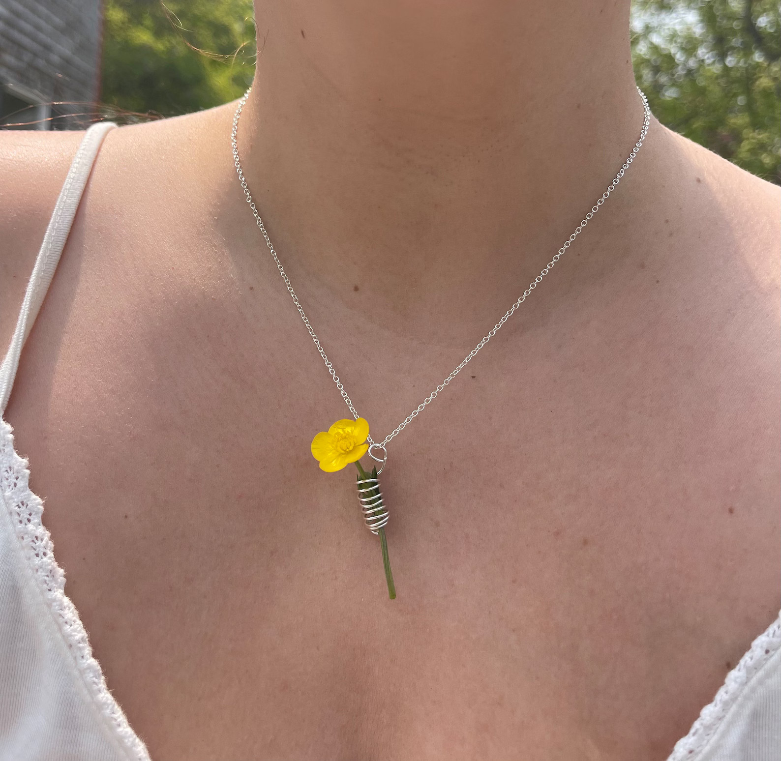 Flower Holder Vase Wire Necklace, Coil Necklace, Whimsical Boho Mom Jewelry