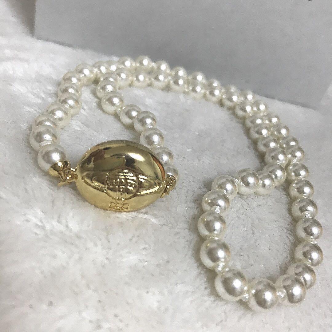 Vivienne Westwood Necklace Enamel Pearl Choker Red x Gold 40cm IN BOX
